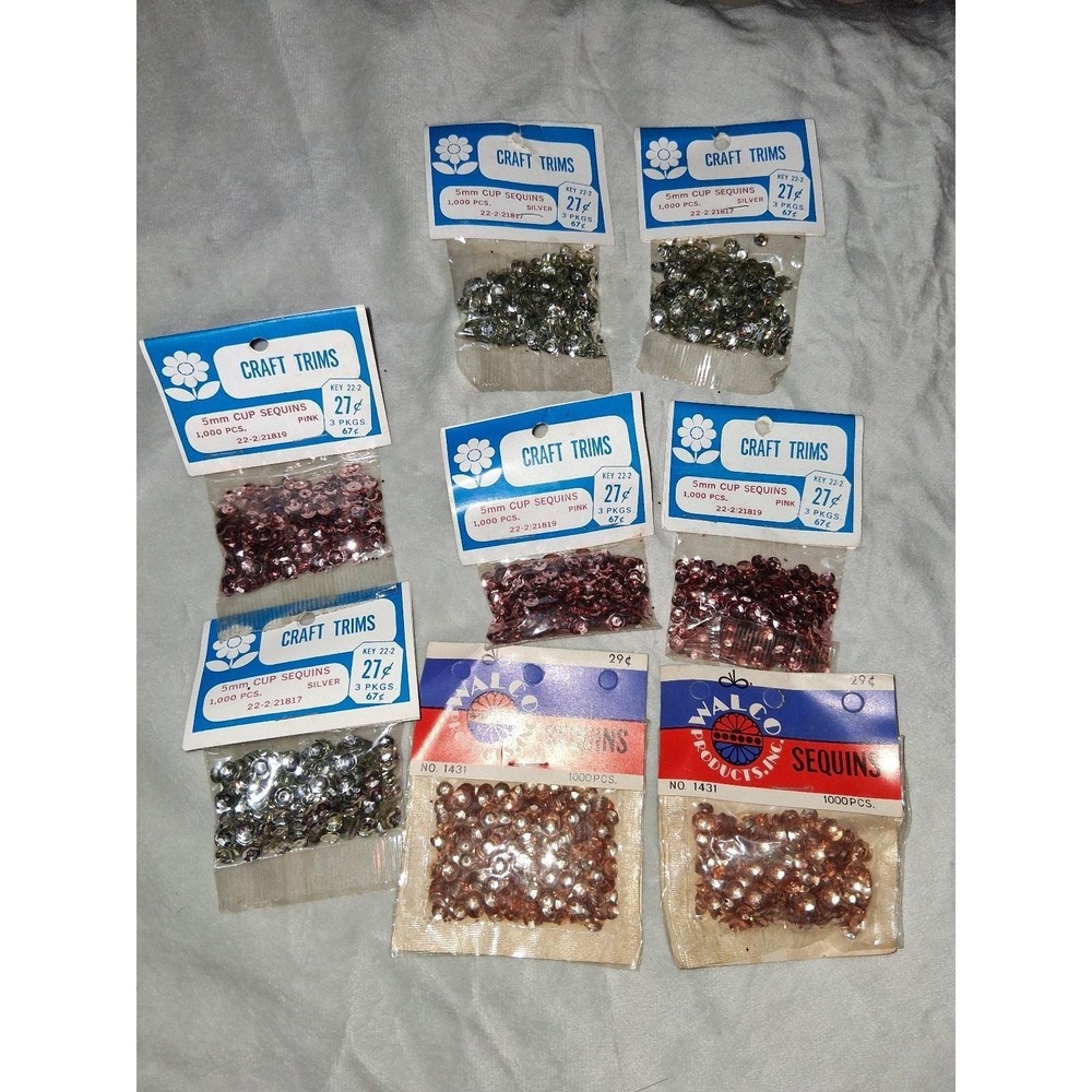 Vintage Sequin Craft Supply Lot Pink Silver Peach Retro Craft Trims